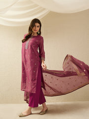 Dusky Pink Embroidered Kurta Set with Dupatta for Women