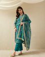 Rama Green Embroidered Kurta Set with Dupatta for Women