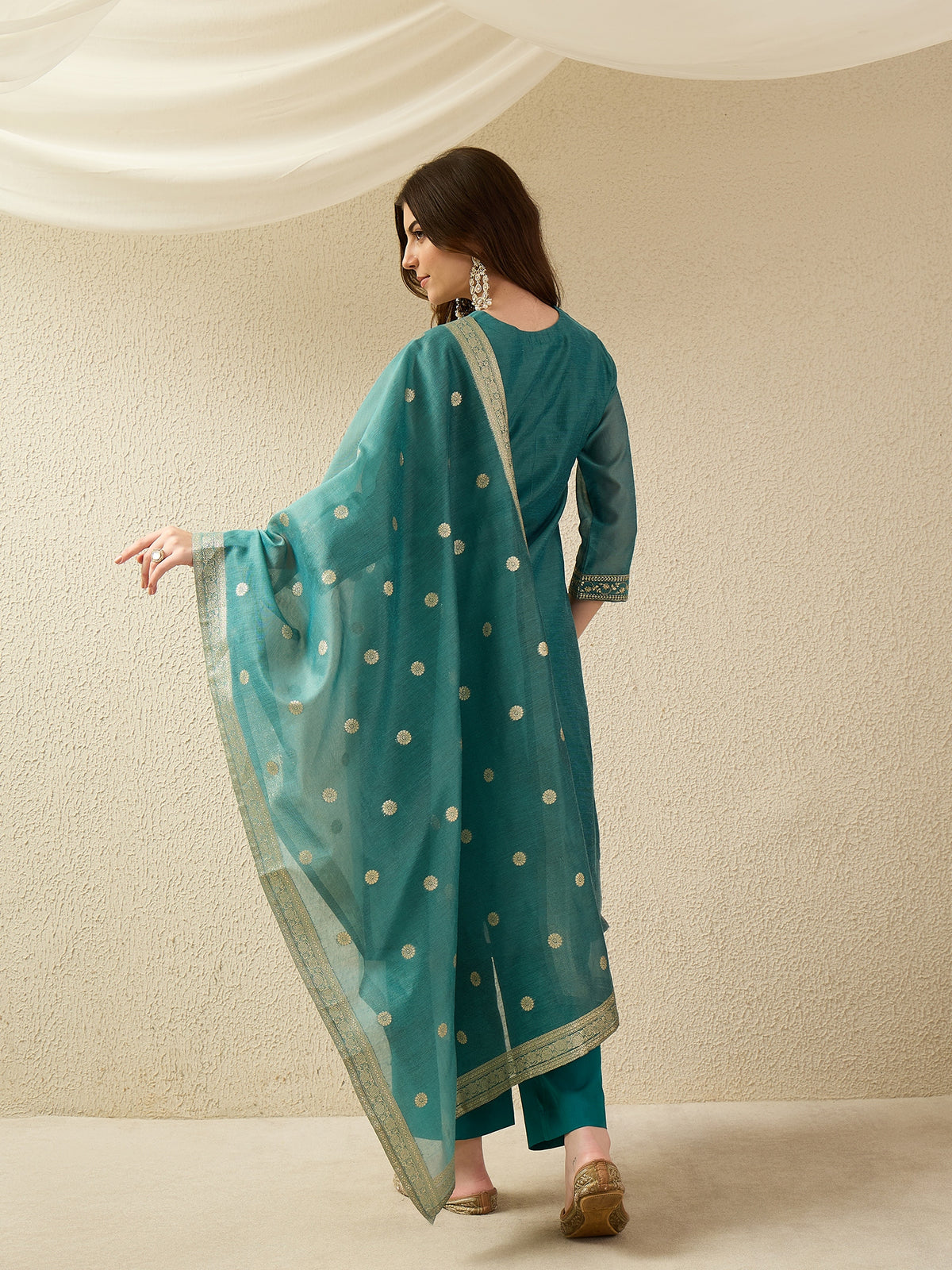 Rama Green Embroidered Kurta Set with Dupatta for Women