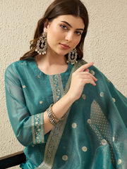Rama Green Embroidered Kurta Set with Dupatta for Women