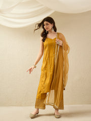 Mustard Yellow Embellished Kurta Set with Dupatta