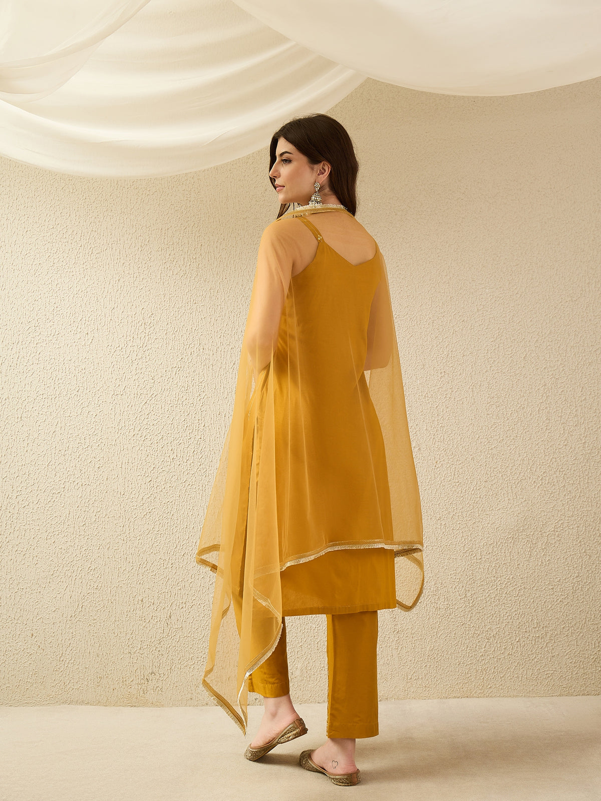 Mustard Yellow Embellished Kurta Set with Dupatta