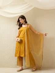 Mustard Yellow Embellished Kurta Set with Dupatta
