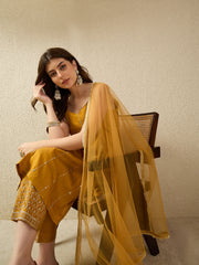 Mustard Yellow Embellished Kurta Set with Dupatta