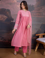 Pink Chanderi Cotton Silk Kurta with Pant, & Net Dupatta