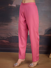 Pink Chanderi Cotton Silk Kurta with Pant, & Net Dupatta