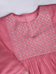 Pink Chanderi Cotton Silk Kurta with Pant, & Net Dupatta