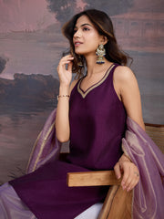 Vichitra Silk Blend Kurta, Net Palazzo, and Net Dupatta Set with Inner.