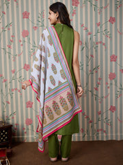 Green Rayon Kurta with Pant & Floral Printed Dupatta