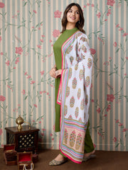 Green Rayon Kurta with Pant & Floral Printed Dupatta