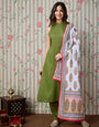 Green Rayon Kurta with Pant & Floral Printed Dupatta