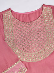 Carrot pink Silk Blend Kurta with Pants & Dupatta.