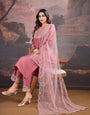 Carrot pink Silk Blend Kurta with Pants & Dupatta.