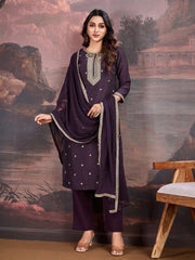 Purple Silk Blend Kurta with Pants & Dupatta