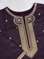 Purple Silk Blend Kurta with Pants & Dupatta