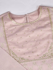 Pink Jacquard Chanderi Cotton Silk Kurta, Pant and Dupatta Set.