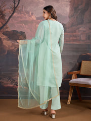 Jacquard Chanderi Cotton Silk Kurta, Pant and Dupatta Set.