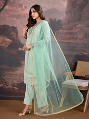 Jacquard Chanderi Cotton Silk Kurta, Pant and Dupatta Set.