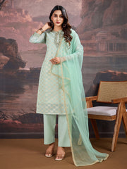 Jacquard Chanderi Cotton Silk Kurta, Pant and Dupatta Set.