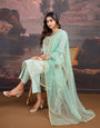 Jacquard Chanderi Cotton Silk Kurta, Pant and Dupatta Set.