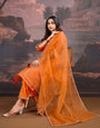 Orange Chanderi Cotton Silk Kurta, Pant and Organza Dupatta Set.