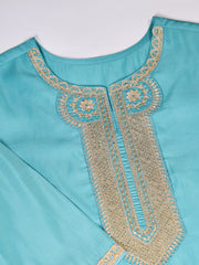 Silk Blend Kurta with Pants & Organza Dupatta