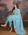 Silk Blend Kurta with Pants & Organza Dupatta