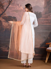 White Chanderi Cotton Silk Kurta with Pants & Dupatta