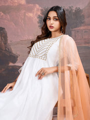 White Chanderi Cotton Silk Kurta with Pants & Dupatta