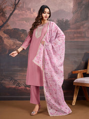 Pink Silk Blend Kurta with Pants & Organza Dupatta