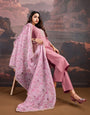 Pink Silk Blend Kurta with Pants & Organza Dupatta