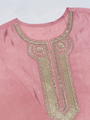 Pink Silk Blend Kurta with Pants & Organza Dupatta