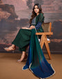 Blue & Green Chanderi Cotton Silk Kurta with Pants & Dupatta.