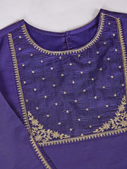 Purple Chanderi Cotton Silk Kurta, Pant and Organza Dupatta Set.