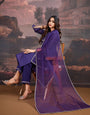 Purple Chanderi Cotton Silk Kurta, Pant and Organza Dupatta Set.