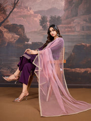 Silk Blend Kurta with Pants & Net Dupatta.