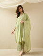Pastel Green Embroidered Kurta Pant Set with Dupatta