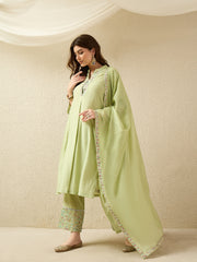 Pastel Green Embroidered Kurta Pant Set with Dupatta
