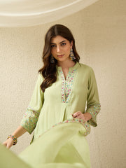 Pastel Green Embroidered Kurta Pant Set with Dupatta