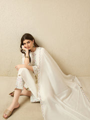 Off-White Embroidered Kurta Pant Set with Dupatta