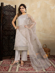 Elegant Cream Embroidered Kurta Set with Organza Dupatta | Festive & Party Wear Ethnic Outfit