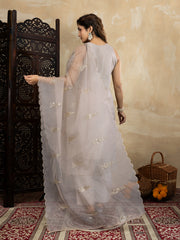 Elegant Cream Embroidered Kurta Set with Organza Dupatta | Festive & Party Wear Ethnic Outfit
