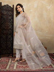 Elegant Cream Embroidered Kurta Set with Organza Dupatta | Festive & Party Wear Ethnic Outfit