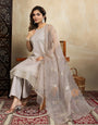 Elegant Cream Embroidered Kurta Set with Organza Dupatta | Festive & Party Wear Ethnic Outfit