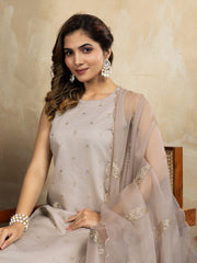 Elegant Cream Embroidered Kurta Set with Organza Dupatta | Festive & Party Wear Ethnic Outfit
