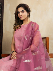 Vibrant Pink Embroidered Kurta Set with Organza Dupatta | Ethnic Festive Wear Outfit