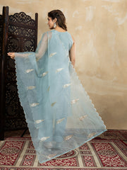 Pastel Sky Blue Embroidered Kurta Set with Organza Dupatta | Elegant Ethnic Outfit for Women