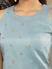 Pastel Sky Blue Embroidered Kurta Set with Organza Dupatta | Elegant Ethnic Outfit for Women