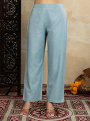 Pastel Sky Blue Embroidered Kurta Set with Organza Dupatta | Elegant Ethnic Outfit for Women