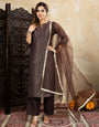 Chanderi Cotton Silk Brown Straight Kurta Set with Net Dupatta & Golden Detailing
